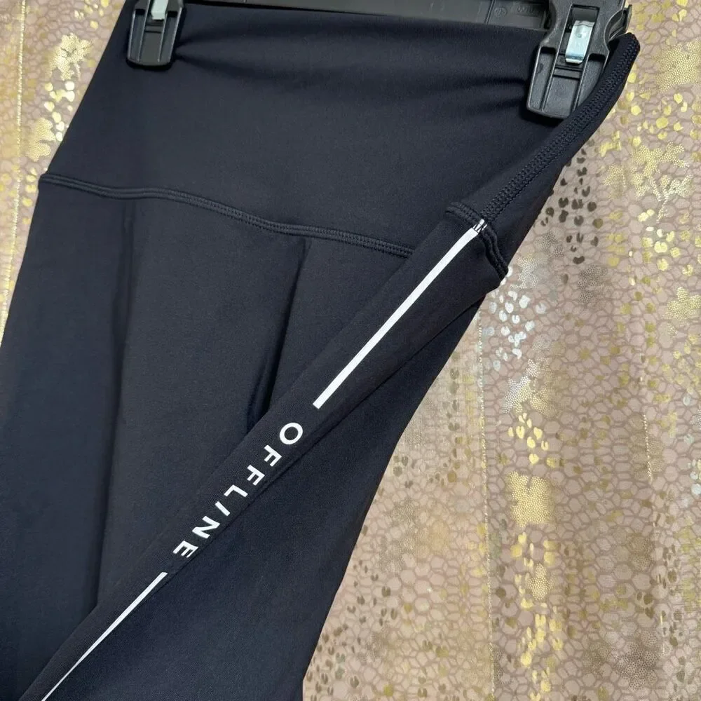 Aerie OFFLINE Goals Logo Leggings Black 7/8 Length Hi‎ Rise Small NWT